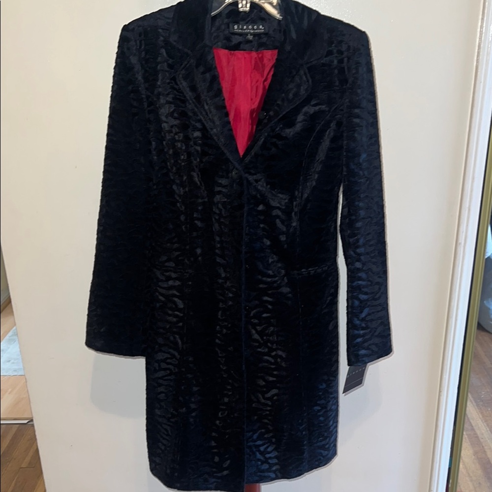 Black Textured Coat with Red Lining